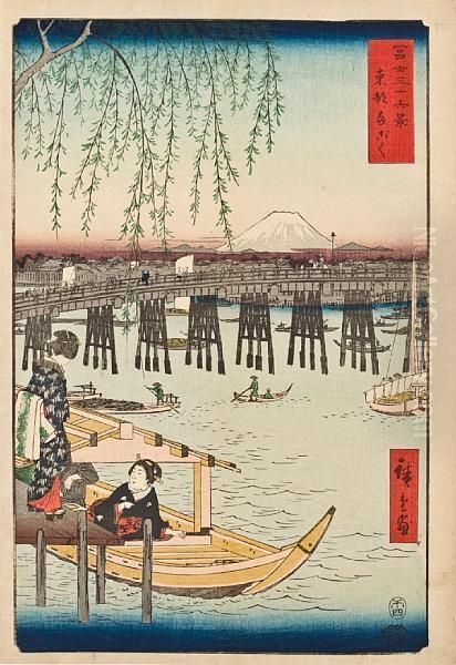 Four Woodcuts Oil Painting by Utagawa or Ando Hiroshige