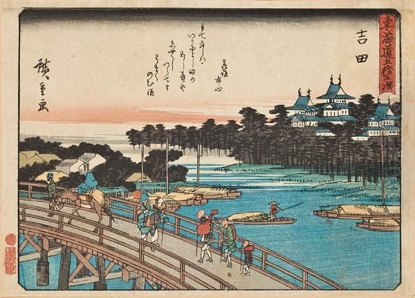 Tokaido Gojusantsugi Oil Painting by Utagawa or Ando Hiroshige