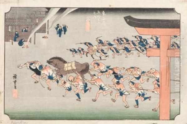 Miya Oil Painting by Utagawa or Ando Hiroshige