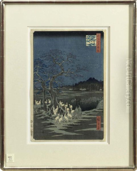 Meisho Edo Hyakkei Oil Painting by Utagawa or Ando Hiroshige