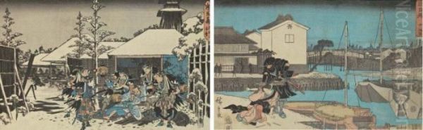 Scenes Du Chushingura Oil Painting by I,or Ii Hiroshige Iii