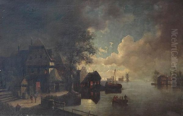 Port O Zmierzchu Oil Painting by Hermann Hirsch