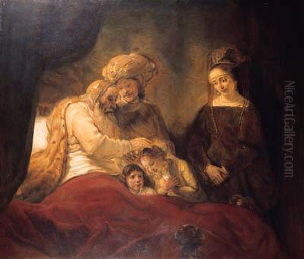 Jacob Blessing The Sons Of Joseph Oil Painting by Hermann Hirsch