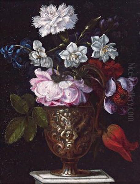 Natura Morta Con Vaso Ornamentale Oil Painting by Caspar Hirscheli