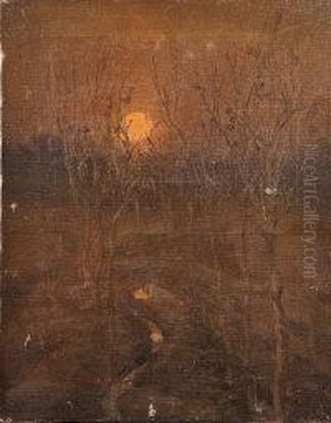 Wooded Landscape By Sunset Oil Painting by Emil Benediktoff Hirschfeld