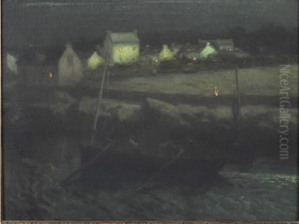 Concarneau, La Nuit Oil Painting by Emil Benediktoff Hirschfeld