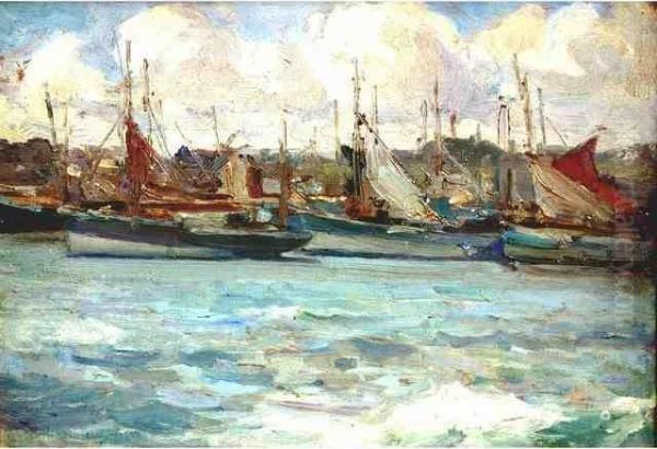 Thonier Au Port Devant Laville-close A Concarneau Oil Painting by Emil Benediktoff Hirschfeld