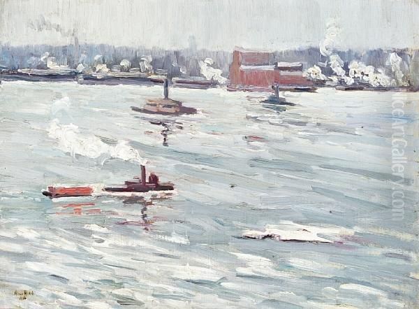 Hudson River In Winter, N.y. Oil Painting by Alice Hirsh