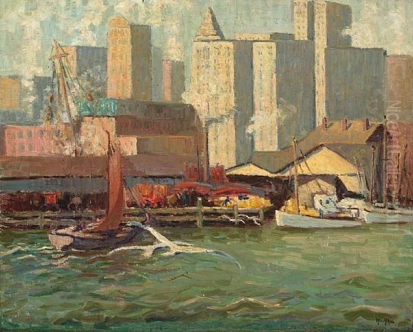 East River View (fulton Fish Market) Oil Painting by Alice Hirsh