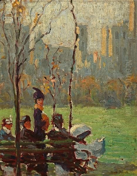 Ladies Admiring A New Arrival, Riverside Park Oil Painting by Alice Hirsh