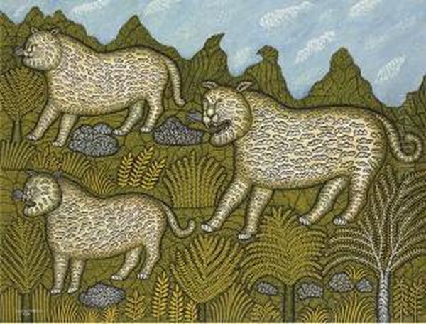 Leopard Family Oil Painting by Morris Hirshfield