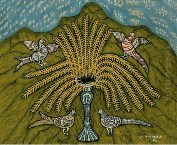 Garden Stand And Birds Oil Painting by Morris Hirshfield