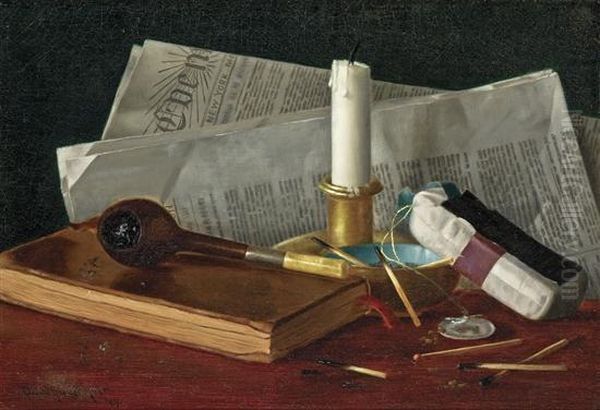 Still Life With Pipe, Candle And Newspaper Oil Painting by Claude Raguet Hirst