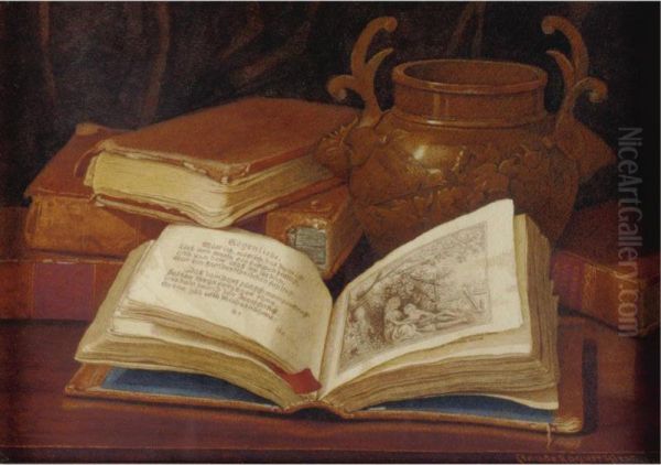 Still Life With Books And Vase Oil Painting by Claude Raguet Hirst