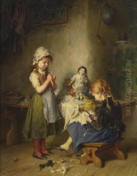 The Little Seamstress Oil Painting by Heinrich Hirt