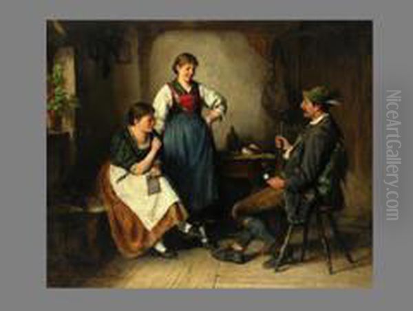 Plauderstunde Oil Painting by Heinrich Hirt