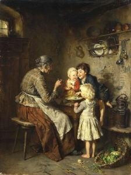 Die Mittagssuppe. Oil Painting by Heinrich Hirt