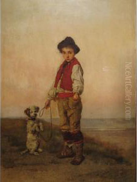 Boy With A Dog Oil Painting by Rudolf Hirth Du Frenes