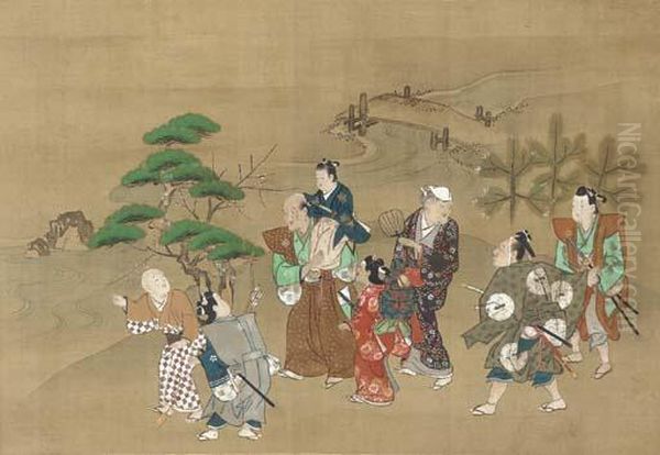 Boy's First Visit To A Tutelary Shrine Oil Painting by Hishikawa