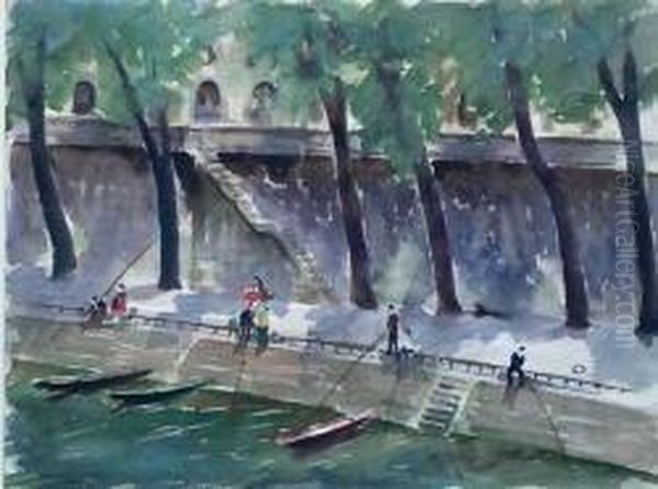 Quai Des Orfevres Near The Pont Neuf, Paris Oil Painting by Andrew Healey Hislop