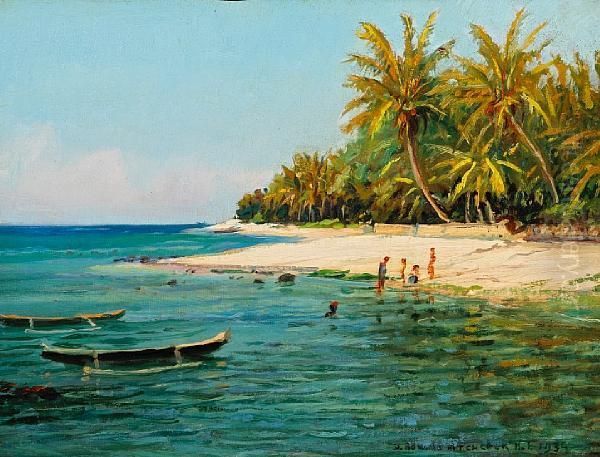 Kahalawai, At Foot Of Diamond Head Oil Painting by David Howard Hitchcock