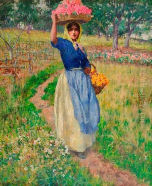 Flower Seller Oil Painting by George Hitchcock