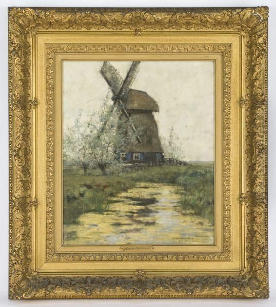 A 
Windmill In A Landscape Oil Painting by George Hitchcock