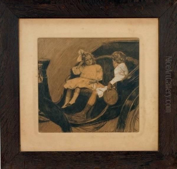 Illustration With Two Children In A Carriage Oil Painting by Lucius Wolcott Hitchcock