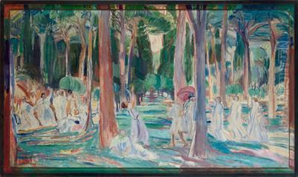 Im Park Der Villa Borghese Oil Painting by Dora Hitz