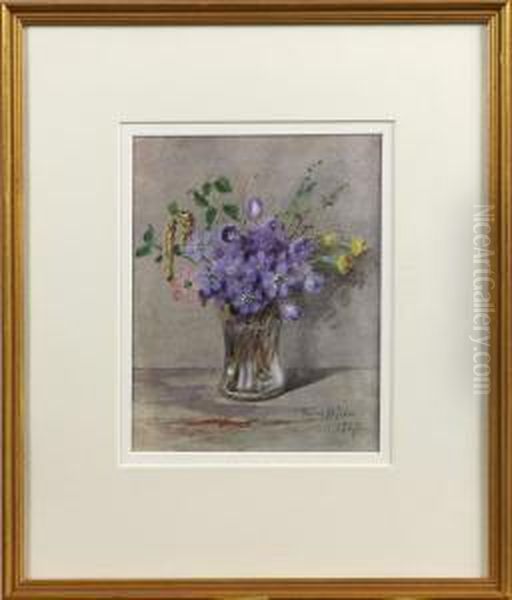 Blomsterstilleben Med Blasippor Oil Painting by Fanny Hjelm