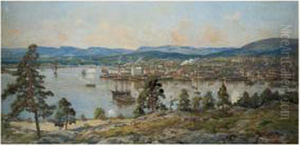 Vue Panoramique De Kristiania, En 1914 Oil Painting by Arne Hjersing