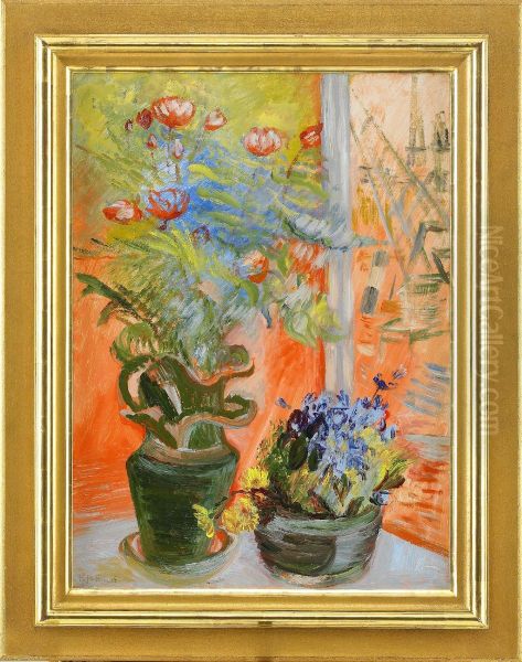 Blommor Vid Fonstret Oil Painting by Sigrid Hjerten