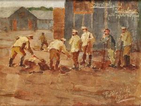 Russian Prisoners At Work In Kutna Hora Oil Painting by Frantisek Hladik