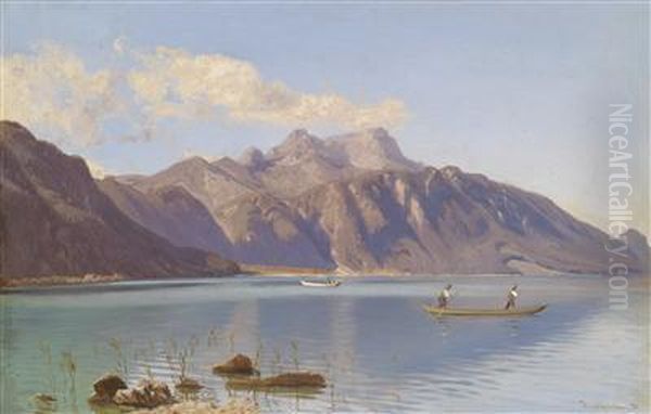 Scene From The Salzkammergut Oil Painting by Anton Avlov Hlavacek /