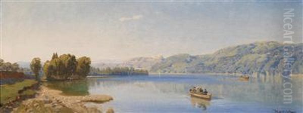 Lake Caldonazzonear Trent According To Inscription On The Reverse Oil Painting by Anton Avlov Hlavacek /