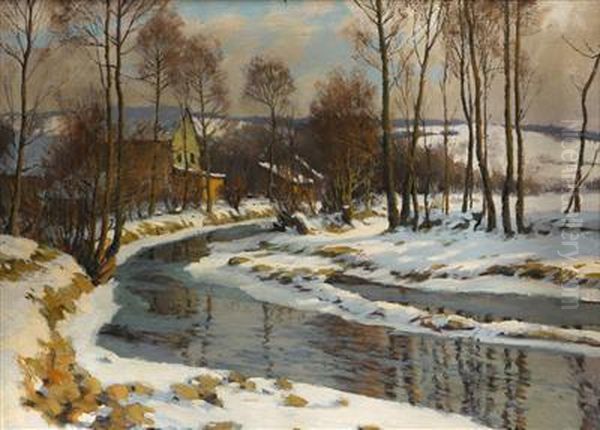 Bach Im Winter Oil Painting by Oldrich Hlavsa