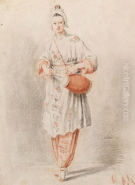 Study Of An Oriental Woman Holding A Drum Oil Painting by Mary Hoare