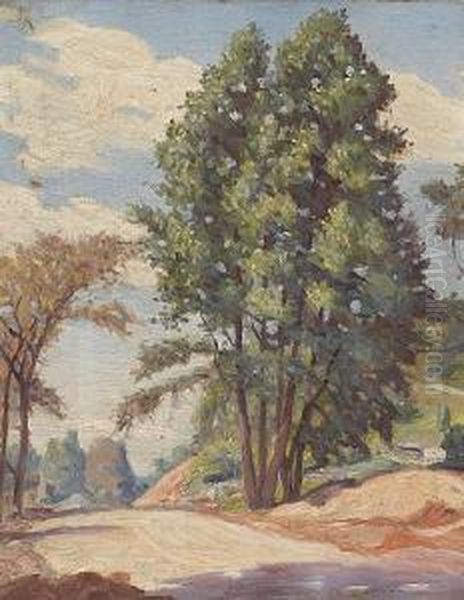 Trees Along The Roadside Oil Painting by Clark Hobart