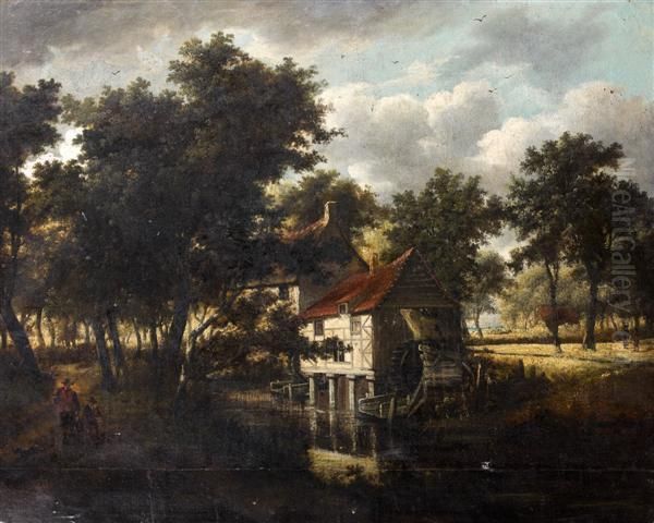 Le Moulin Au Bord De L'eau Oil Painting by Meindert Hobbema