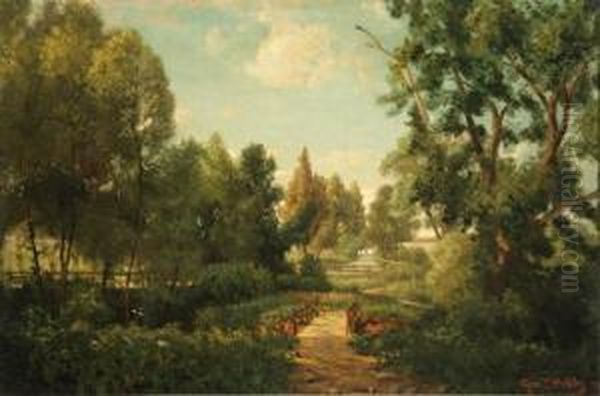 Late Afternoon Affair, West Fairmount Park, Philadelphia Oil Painting by George Thompson Hobbs