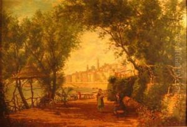 Garden At Mentone, France Oil Painting by George Thompson Hobbs