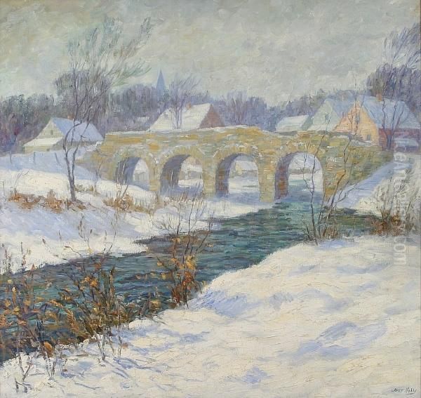 Bridge In Winter Oil Painting by Jess Carl Hobby