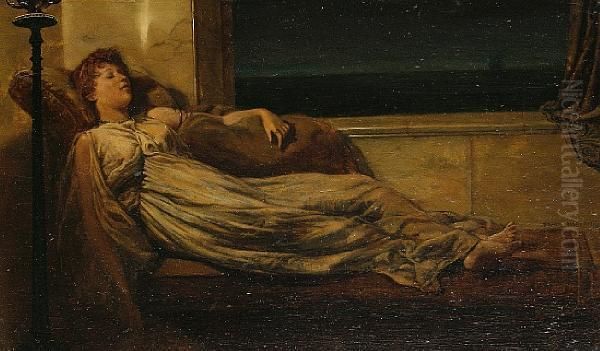 A Classical Lady In Repose Oil Painting by Frank Hobden