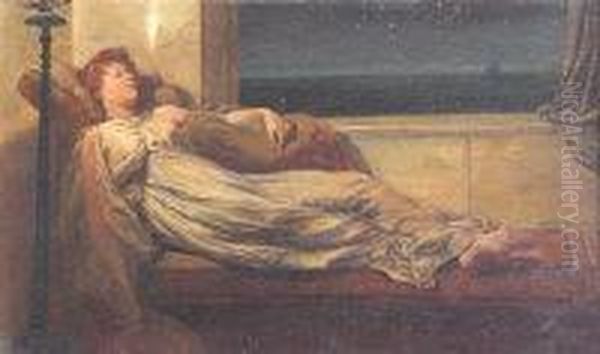 Classical Lady Reclining On A Chaise Longue Oil Painting by Frank Hobden