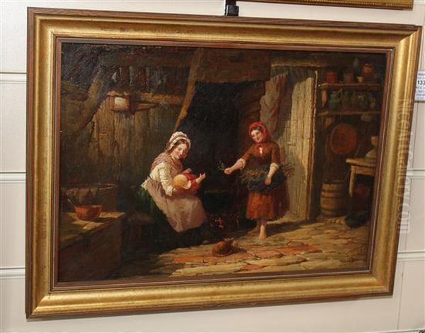 Cottage Interior With Lavender Seller Oil Painting by Henry E. Hobson