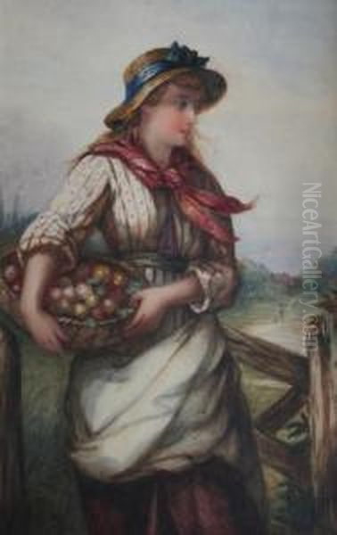 Country Girl With A Basket Of Fruit Oil Painting by Sophie Hobson