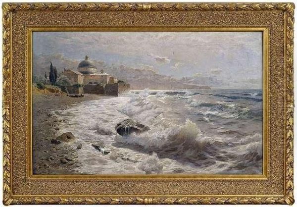 Italian Coastal Landscape With A Monastery Oil Painting by Franz Xaver Hoch