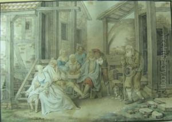 Le Mendiant Et Les Villageois Attables Oil Painting by Johann Jakob Hoch