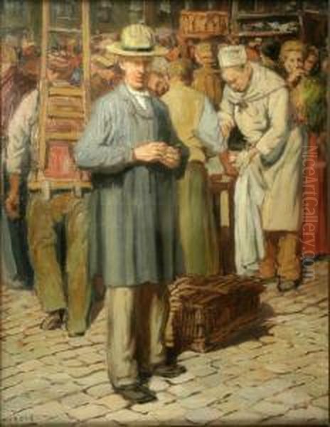 Market Scene Oil Painting by Gaston Hochard