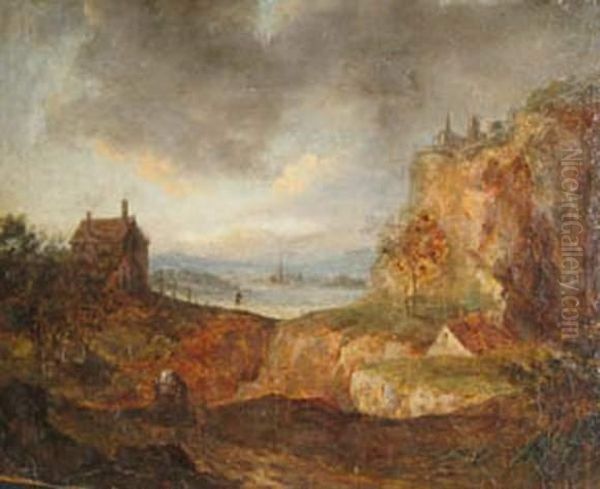 Rocky Landscape With Travellers Oil Painting by Franz Hochecker